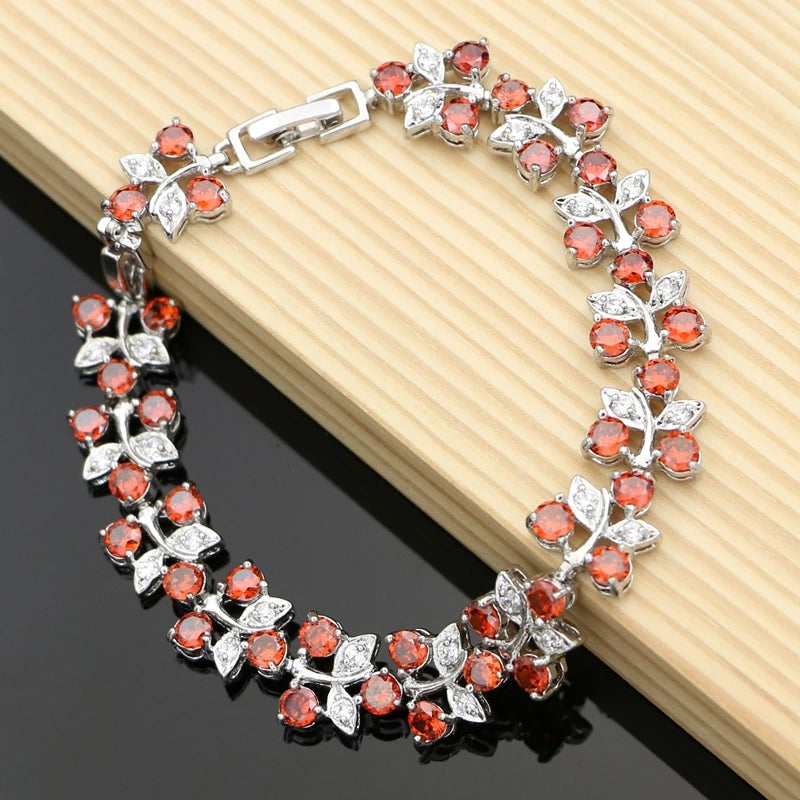 Natural Red Garnet Beads 925 Sterling Silver Jewelry Set for Women Wedding Bohemian Earring Birthstone Necklace Set Dropshipping