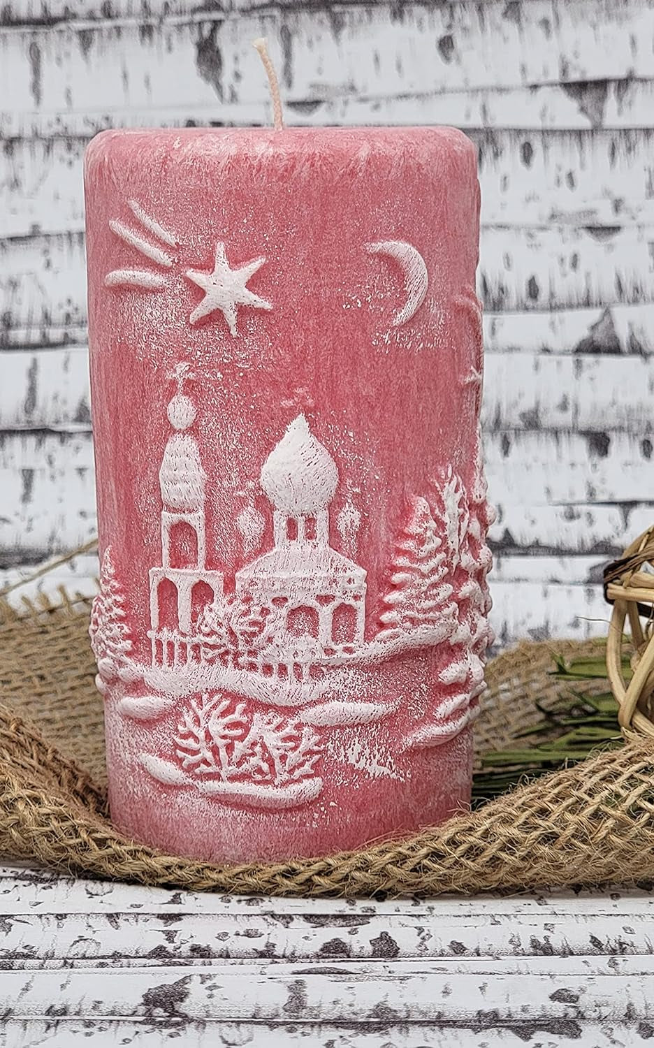 Christmas Scene Candle | Christmas Candle | Holiday Candle | Design Candle (Pink)