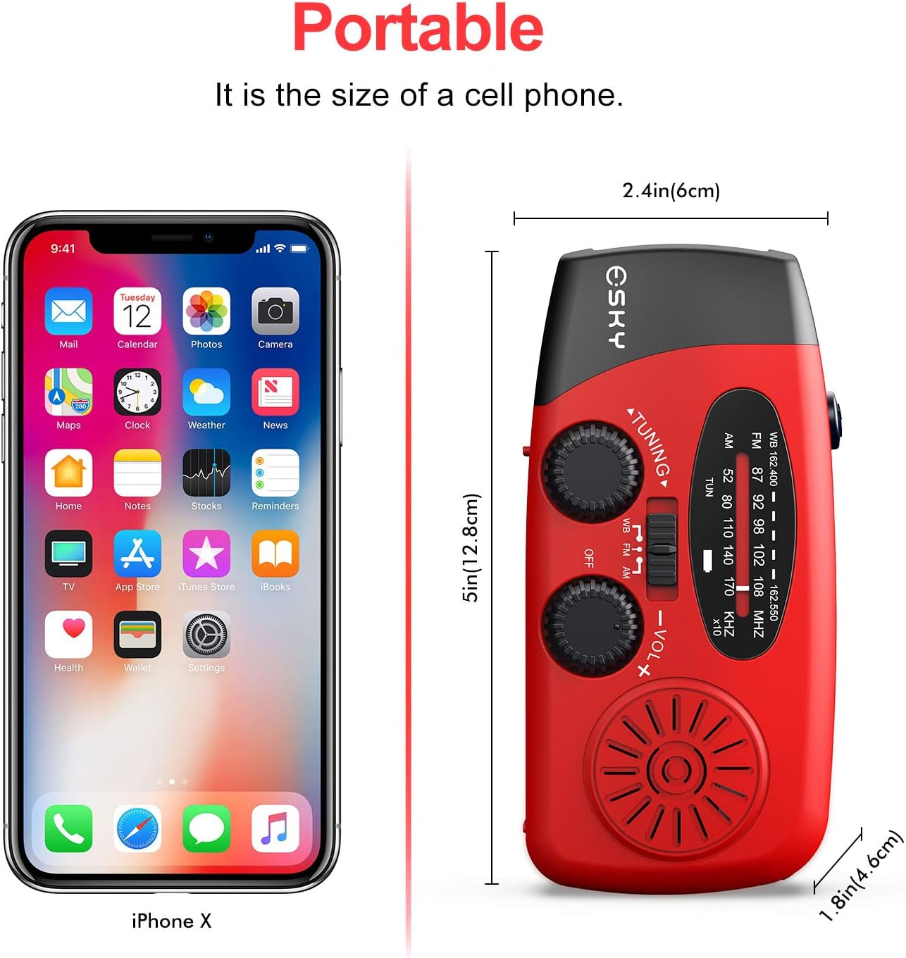 Emergency Hand Crank Radio with 3 LED Flashlight, AM/FM/NOAA Portable Weather Radio with 2000Mah Power Bank Phone Charger, Solar Powered USB Charged Radio for Indoor Outdoor Camping, SOS Alarm