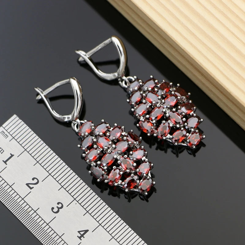 Natural Red Garnet Beads 925 Sterling Silver Jewelry Set for Women Wedding Bohemian Earring Birthstone Necklace Set Dropshipping