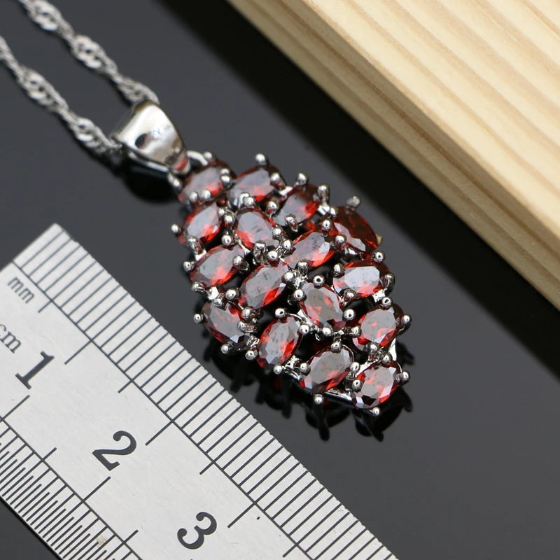 Natural Red Garnet Beads 925 Sterling Silver Jewelry Set for Women Wedding Bohemian Earring Birthstone Necklace Set Dropshipping