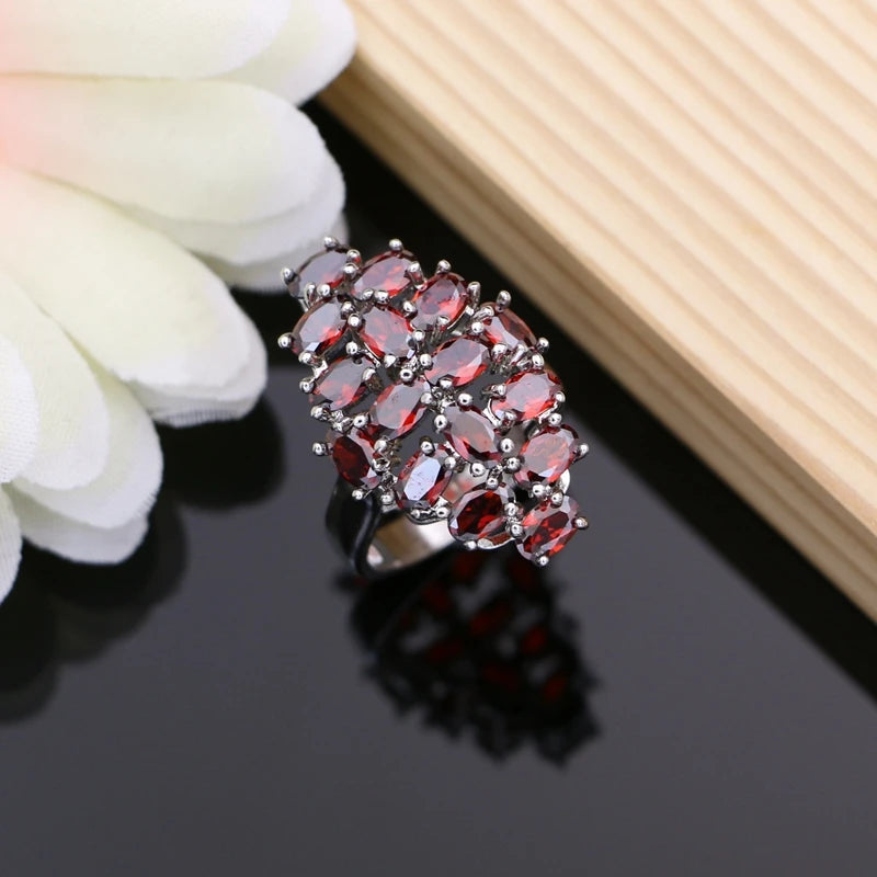 Natural Red Garnet Beads 925 Sterling Silver Jewelry Set for Women Wedding Bohemian Earring Birthstone Necklace Set Dropshipping