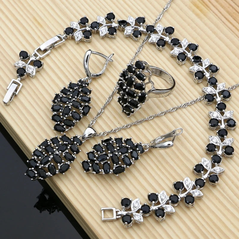 Natural Red Garnet Beads 925 Sterling Silver Jewelry Set for Women Wedding Bohemian Earring Birthstone Necklace Set Dropshipping