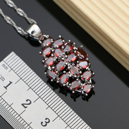 Natural Red Garnet Beads 925 Sterling Silver Jewelry Set for Women Wedding Bohemian Earring Birthstone Necklace Set Dropshipping